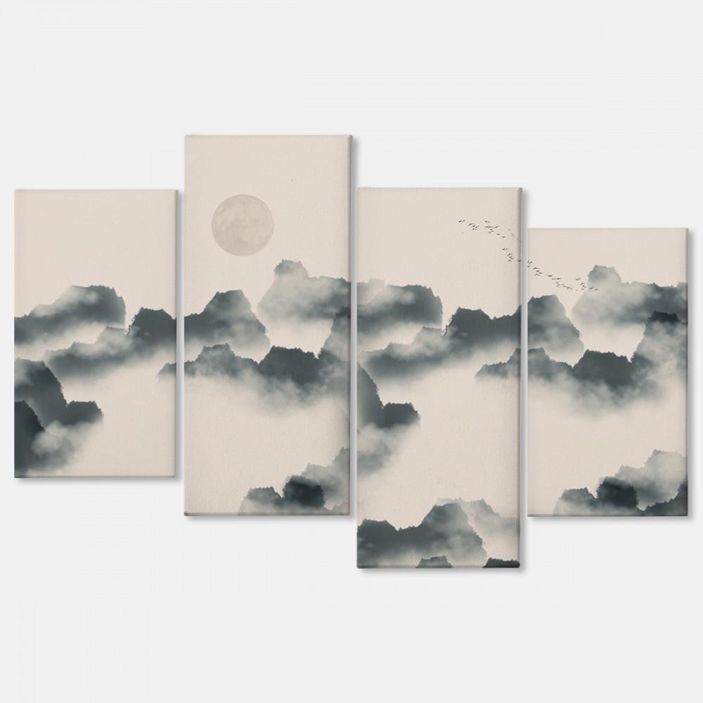 Картина модульная Malevich Store Горы в тумане из четырех частей 129x90 см (MK412807)