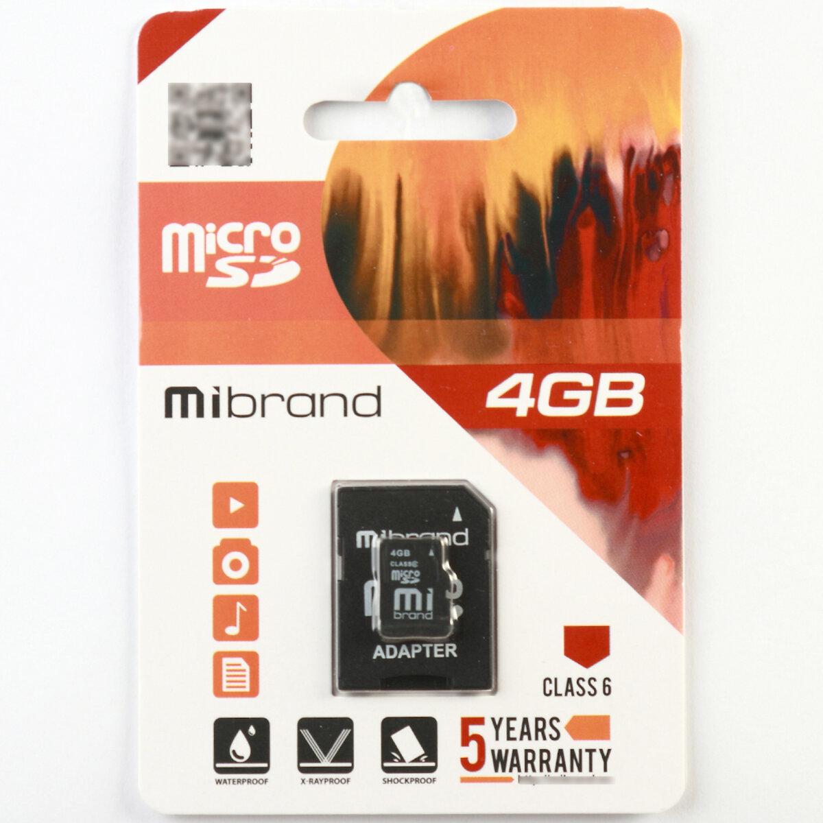 Карта пам'яті Mibrand 4 Gb Class 6 +SD-адаптер MICDC6 4 Gb-A (571491)