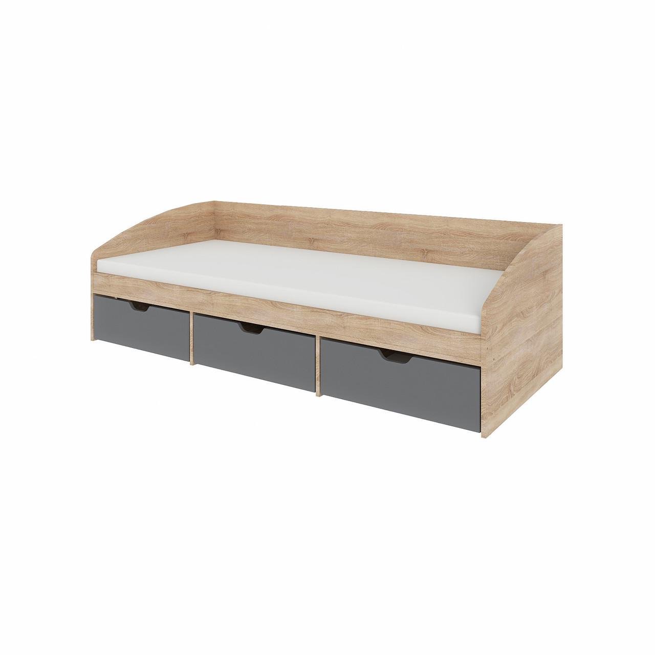 Кровать односпальная с ящиками Эверест Комфорт 3 без матраса 193х84х59 см Сонома Графит