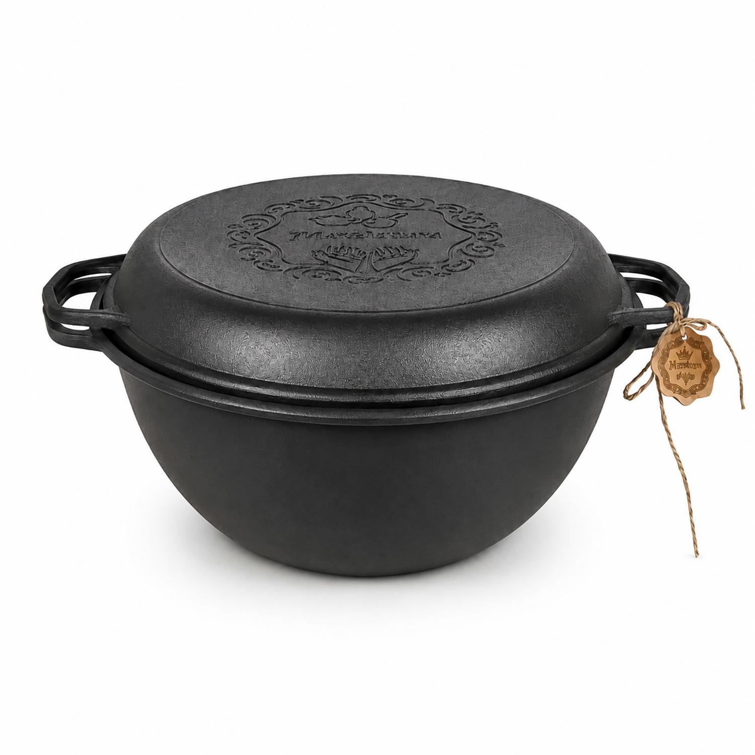 Казан узбецький чавунний Maysternya WOK з кришкою-сковородою 12 л (88585)
