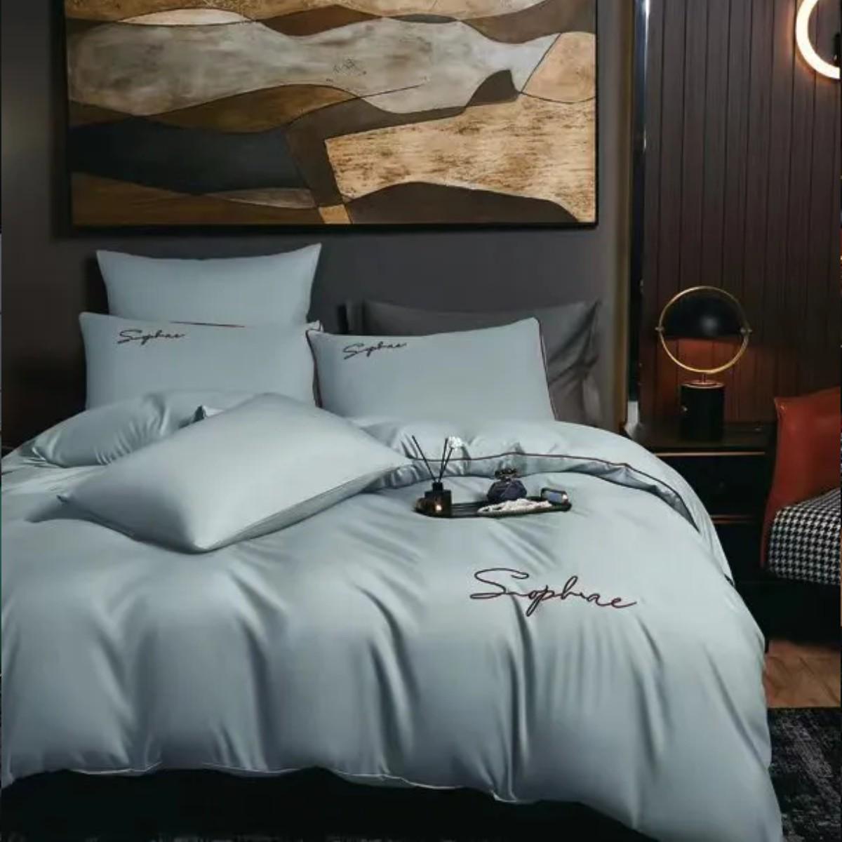 Комплект постельного белья Koloco сатин евро Светло-голубой (40684) - фото 1 Комплект постельного белья Koloco сатин евро Светло-голубой (40684) - фото 1