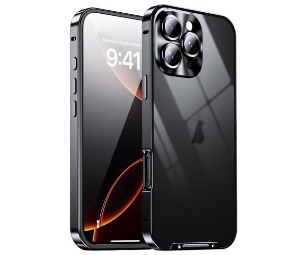 Чехол накладка Metal Glass для iPhone 16 Pro Max с дополнительной защитой на камеру Черный Чехол накладка Metal Glass для iPhone 16 Pro Max с дополнительной защитой на камеру Черный