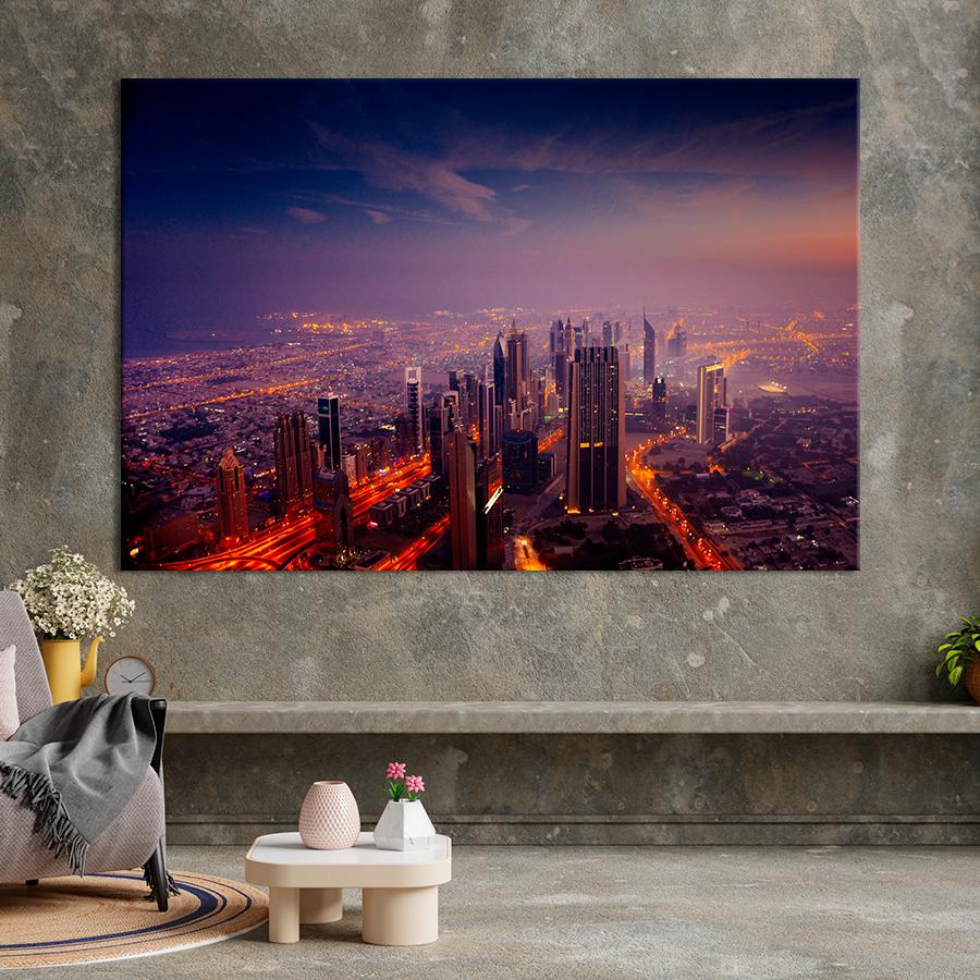 Картина город Огни вечернего Дубая 80x54 см (A794-1)