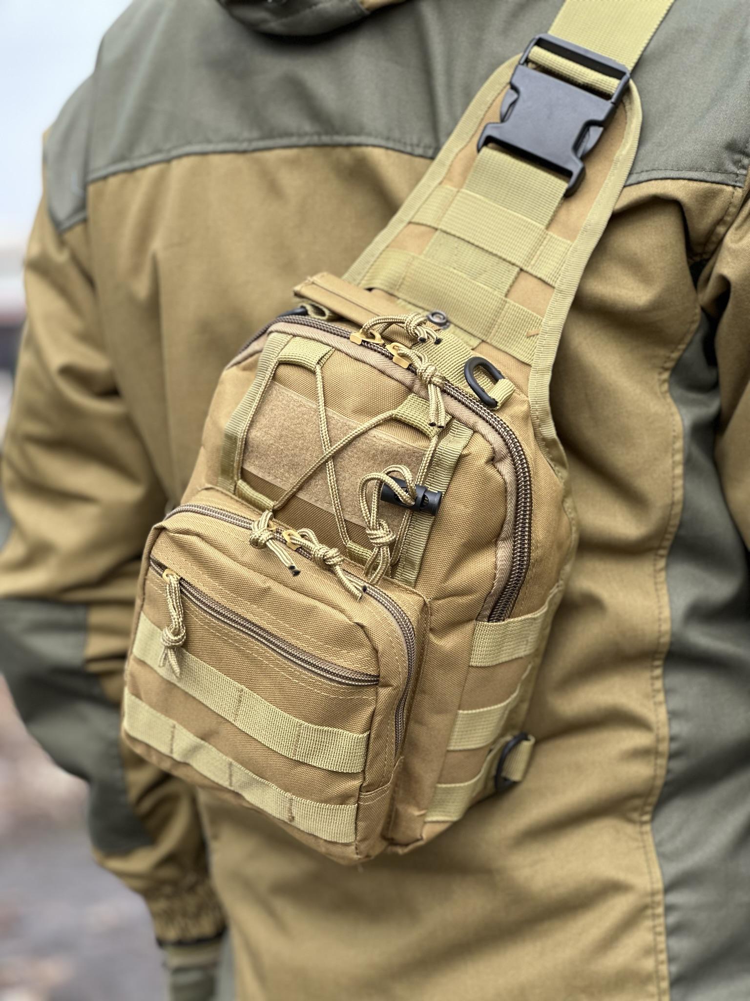 Сумка-слинг однолямочная Tactic с системой molle 7 л Coyote (095-coyote) - фото 7