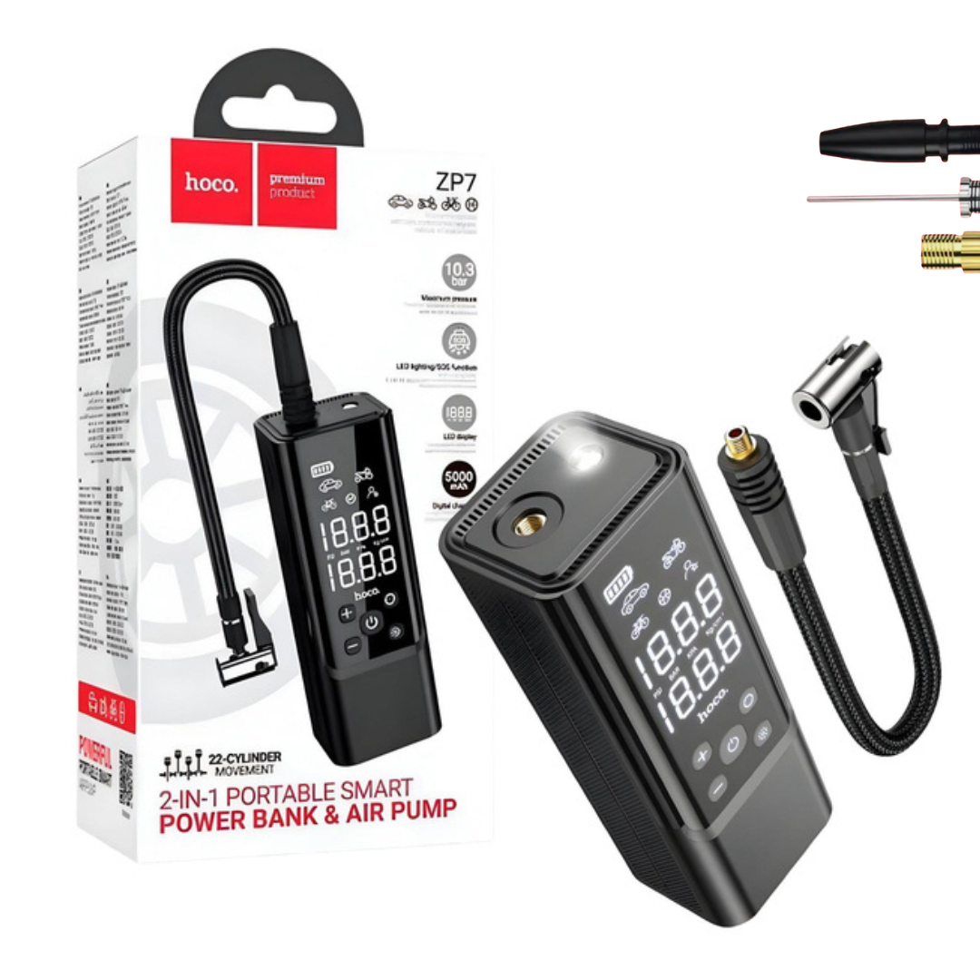 Компресор автомобільний Hoco ZP7 Maddy акумуляторний для шин з ліхтариком та повербанком (29088651) - фото 5 Компресор автомобільний Hoco ZP7 Maddy акумуляторний для шин з ліхтариком та повербанком (29088651) - фото 5