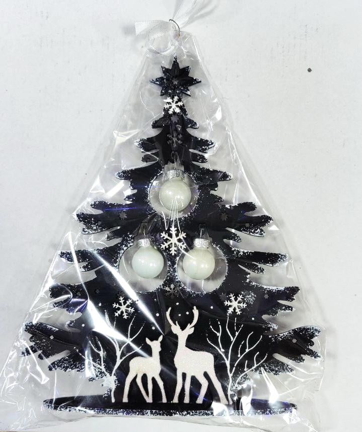 Новогодняя декорация Елка с оленями 23 см Черный (DT-1) Новогодняя декорация Елка с оленями 23 см Черный (DT-1)