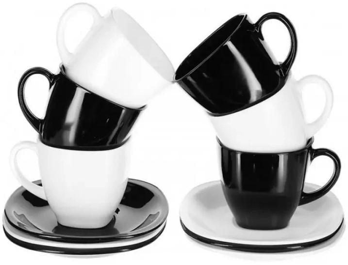 Набор Luminarc Carine White & Black чашки с блюдцами 6x220 мл (D2371)