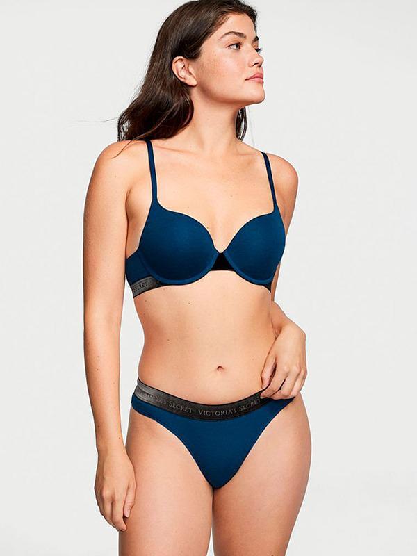 Трусики Victoria’s Secret Logo Cotton Thong Panty M Синий (26565818)