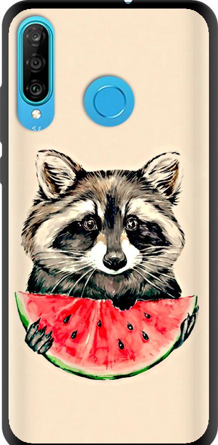 Чехол на Huawei P30 Lite Енотик с арбузом (4605b-1651-42517)