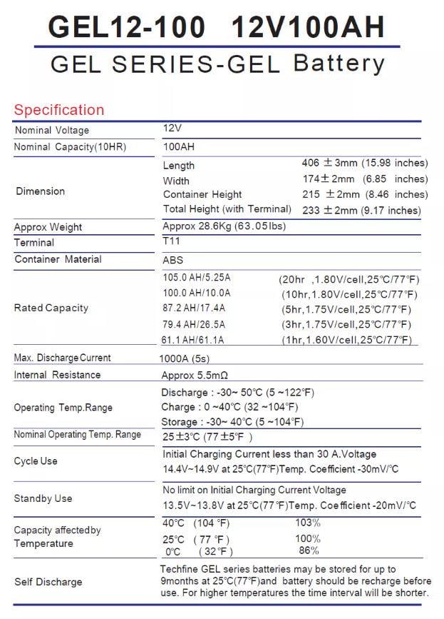 Батарея акумуляторна Techfine GE12V 100AH (GE12100) - фото 3