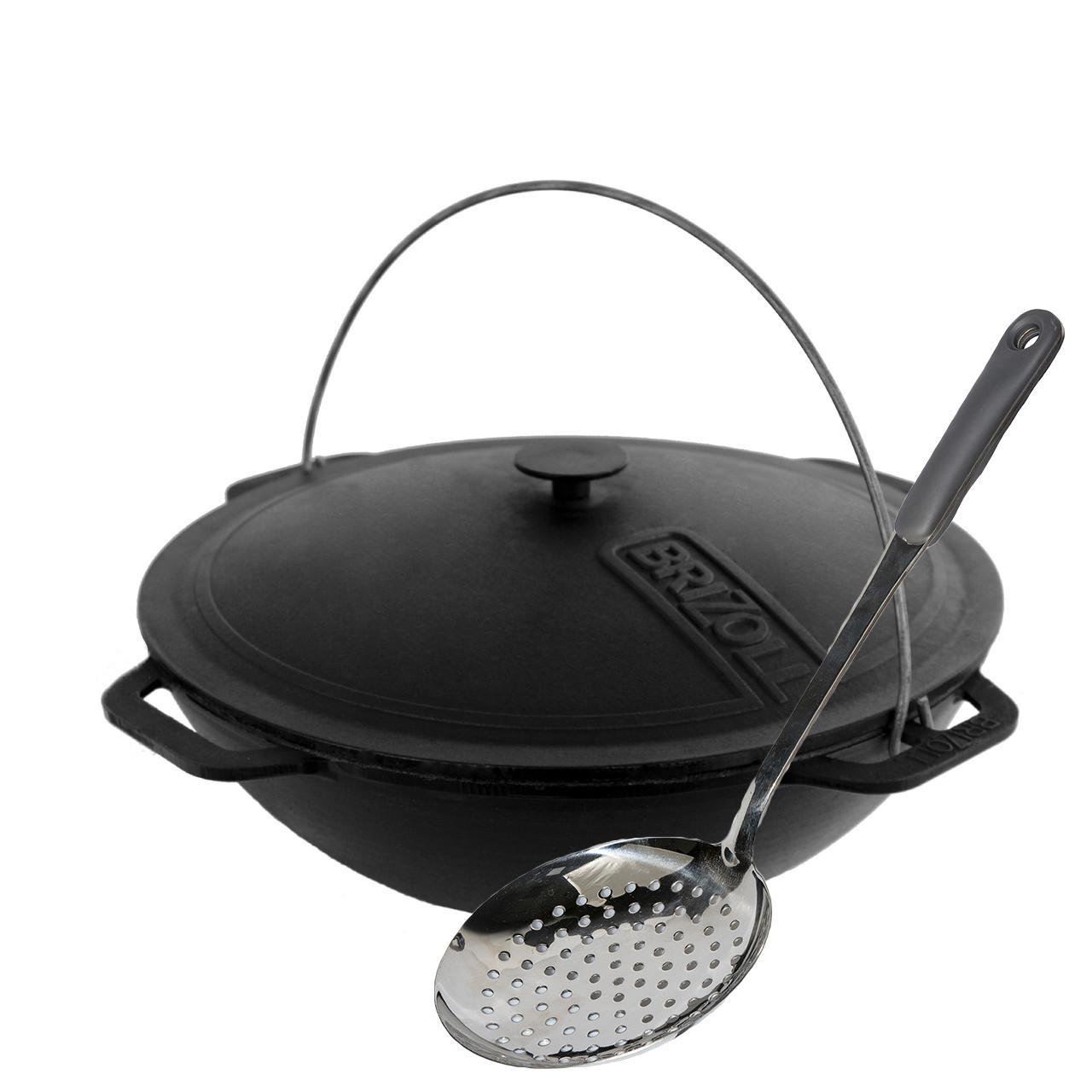 Казан чугунный Brizoll 12 л азиатский с крышкой и шумовкой