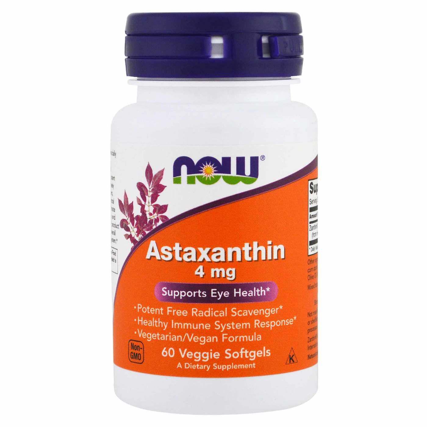 Астаксантин NOW Astaxanthin 4 мг 60 капсул (00000027590)