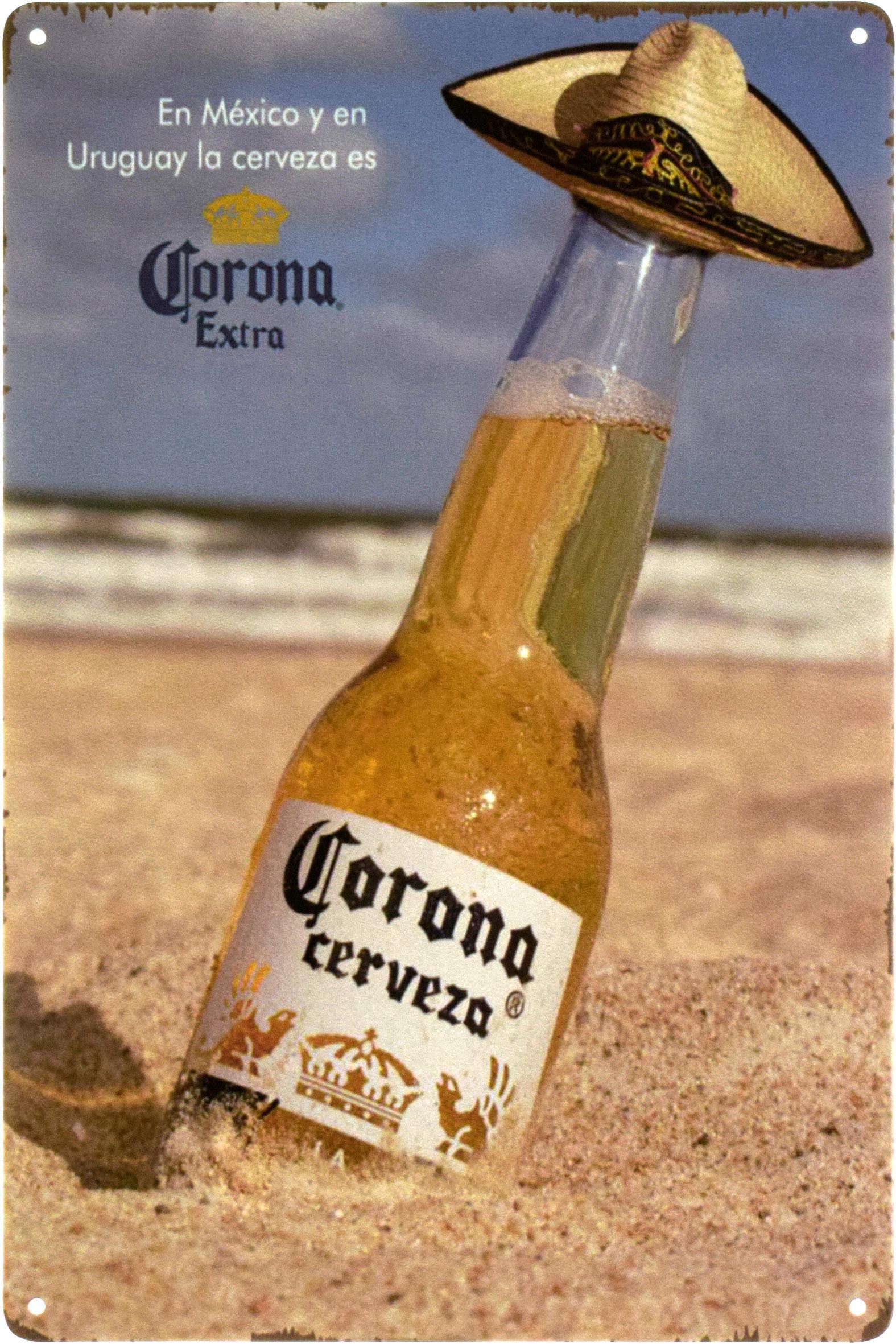 Металлическая табличка Corona Extra En México Y En Uruguay La Cerveza Es 20x30 см