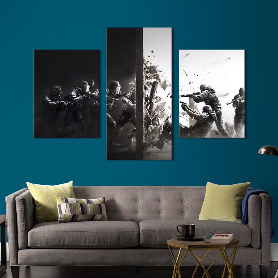 Картина на холсте триптих Постер игры Tom Clancy's Rainbow Six Осада 141x90 см (1438-32)
