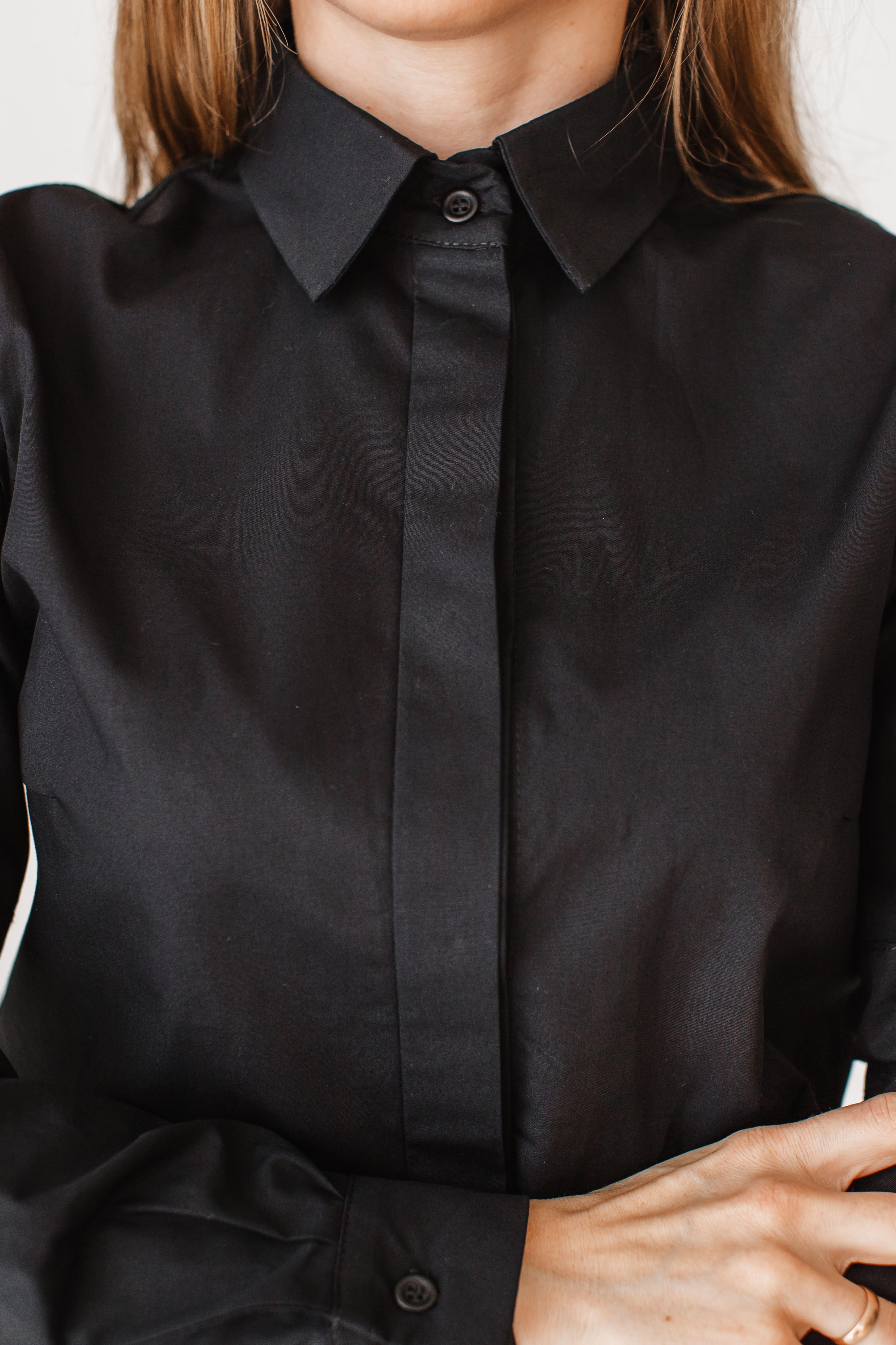 Сорочка жіноча приталена VSlatinina з розрізами на рукавах XL Чорний (01234567825) - фото 7