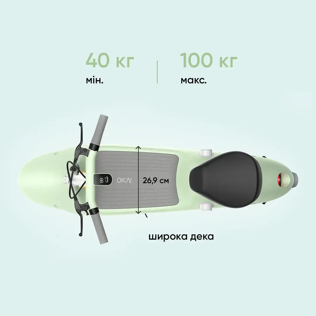 Электросамокат с сидением OKAI Ceetle PRO EA10C 10" 350 900 W 25Km/h 10,4Ah 55km 20% NFC App 29 кг Mint Green - фото 9