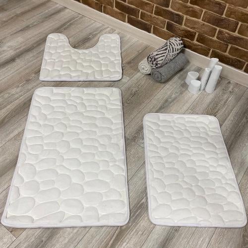 Набор ковриков в ванную и туалет Stone Premium Memory Foam 3в1 80х50/60х40/60х50 см Белый (NK3S0001) - фото 6