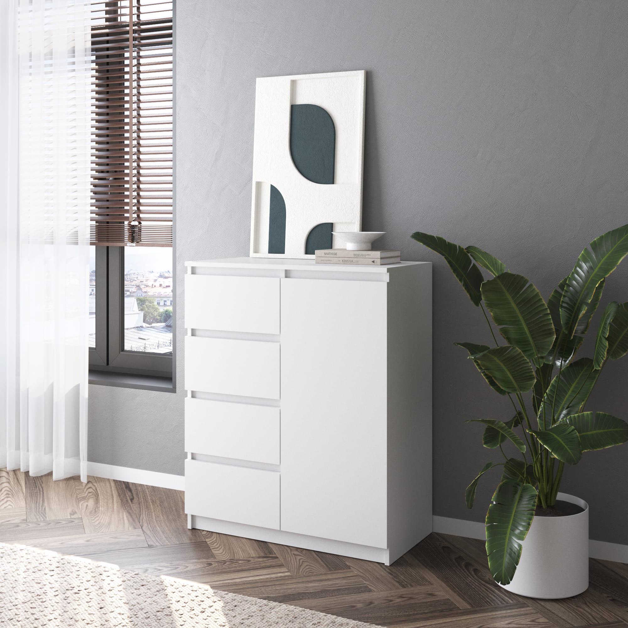 Комод №4 на 4 выдвижных ящика ЛДСП без ручек Белый (372167) Комод №4 на 4 выдвижных ящика ЛДСП без ручек Белый (372167)