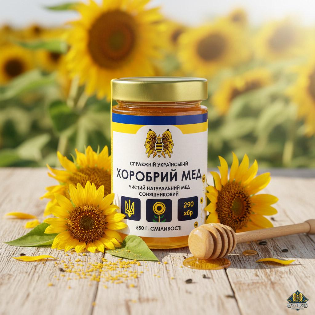 Мед соняшниковий Brave Honey 100% натуральний 550 г (brv-sn-01-550-u)