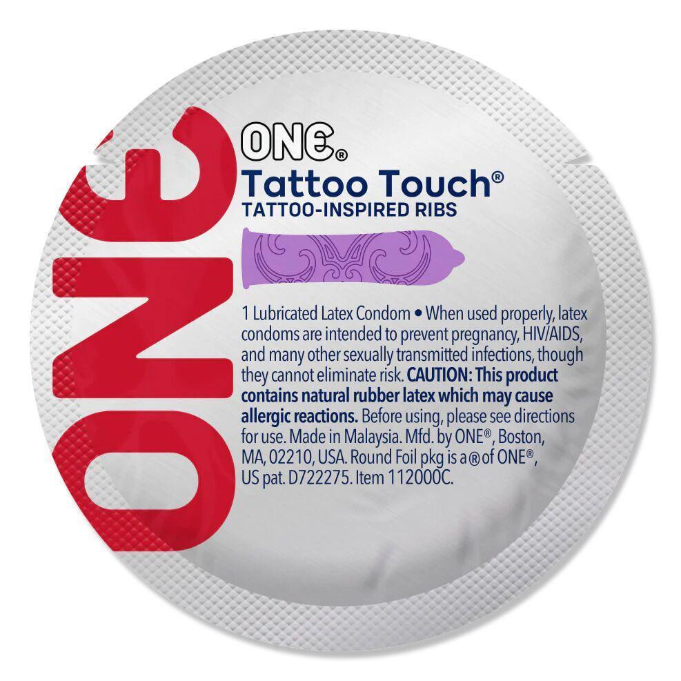 Презерватив ONE Tattoo Touch з рельєфом у вигляді татуювання 1 шт. Фіолетовий (BLS0757)