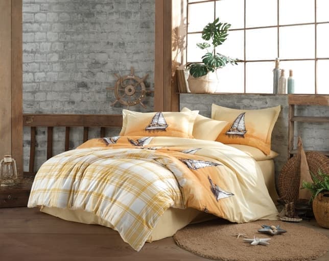 Комплект постельного белья Hobby Poplin Maritim 160x220 Желтый