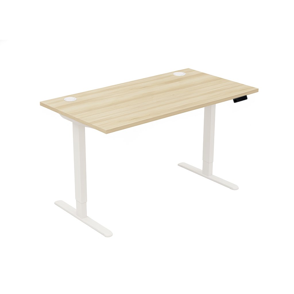 Комп'ютерний стіл з регулюванням висоти Almant одномоторний з двома заглушками Білий/Бук Артізан перламутровий (70603БілБап)