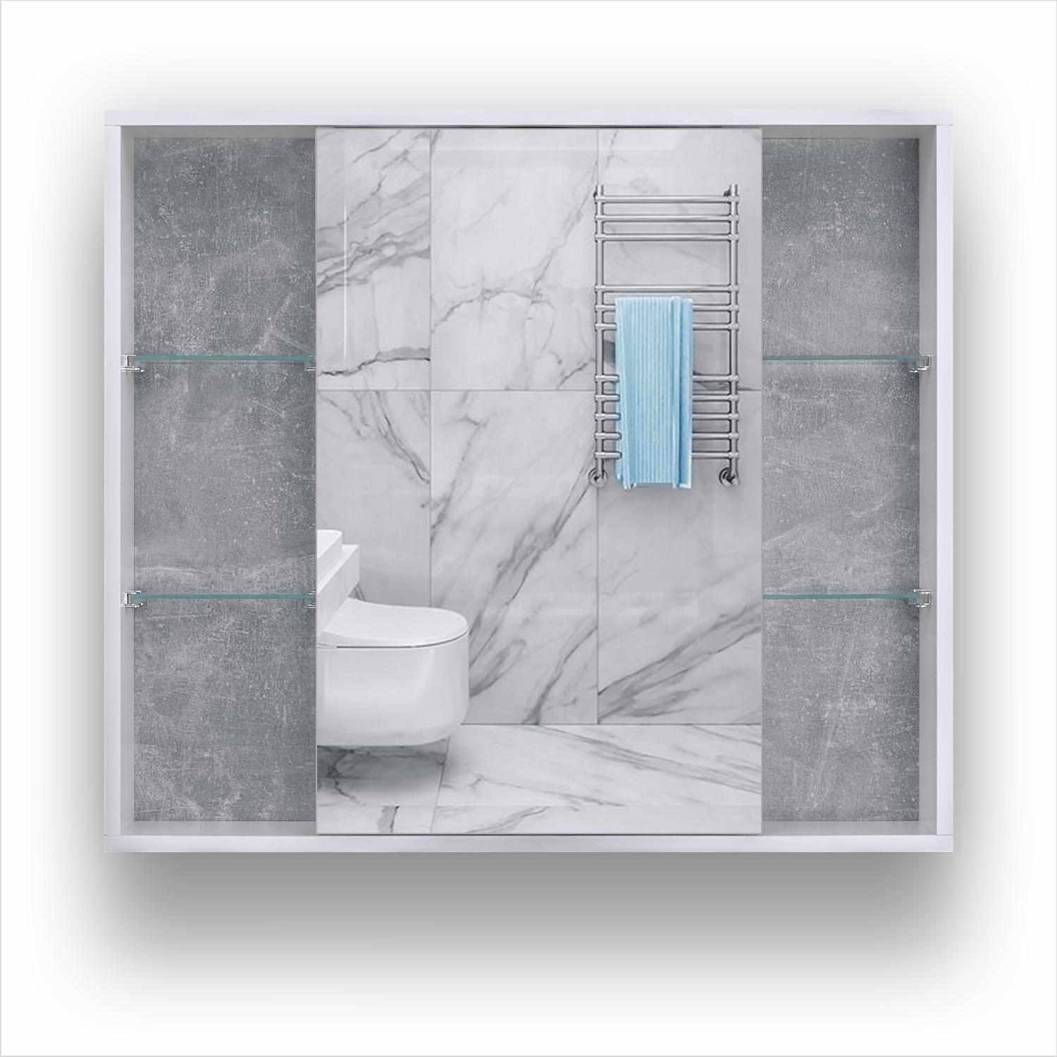 Зеркальный шкаф для ванной с открытыми полками Kentucky Аляска/Бетон (25484680)