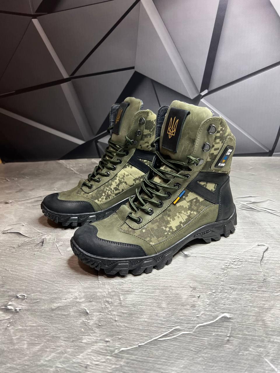 Берці чоловічі із натурального нубука/кордури демісезонні р. 40 Хакі/Піксель