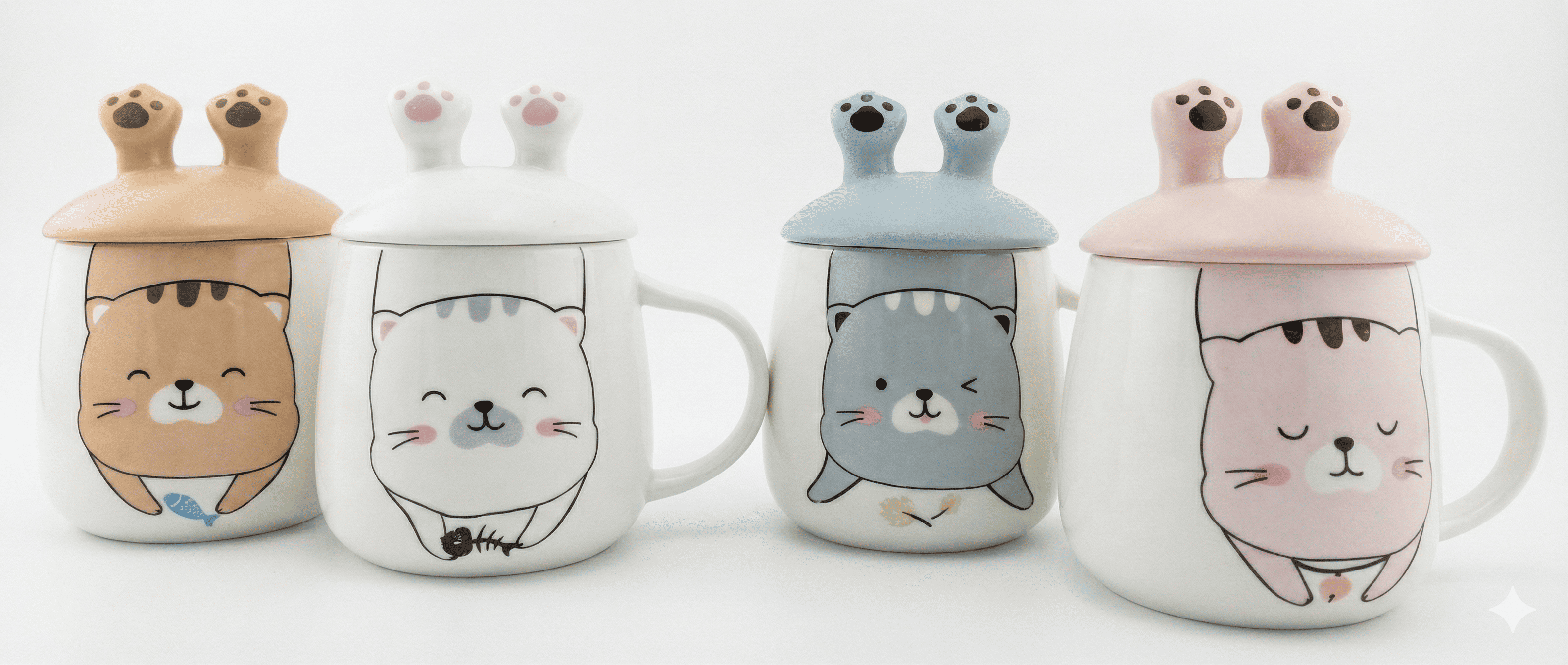 Набір чашок Котейка з кришкою і ложкою 400 мл (1024)