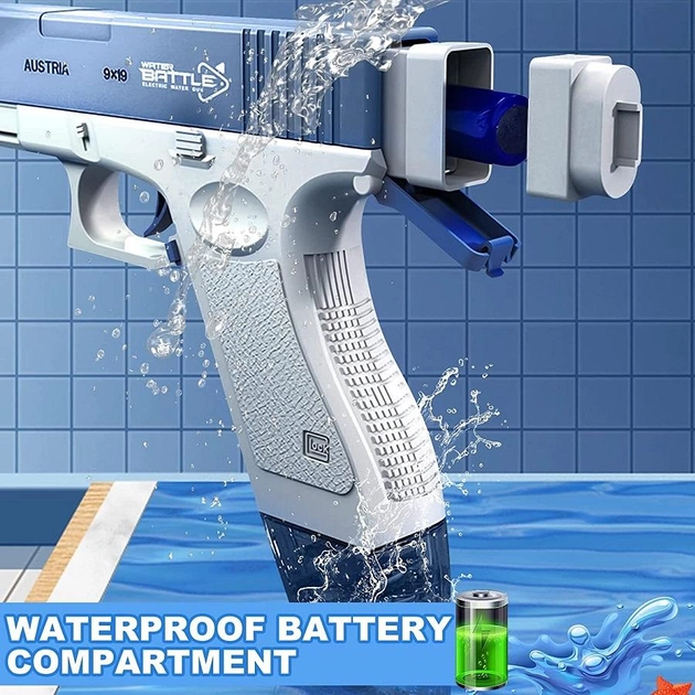 Пістолет водяний Water Gun Glock акумуляторний електричний з 2 обоймами для води Синій - фото 4