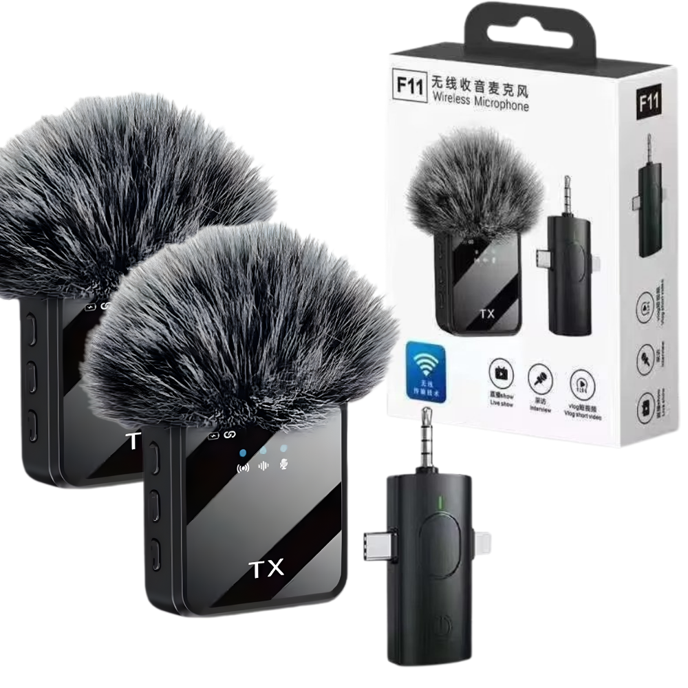 Микрофоны петличные беспроводные с шумоподавлением ONELEADER F11-2 подключение 3в1 Type C 3,5 мм Headphone Lightning