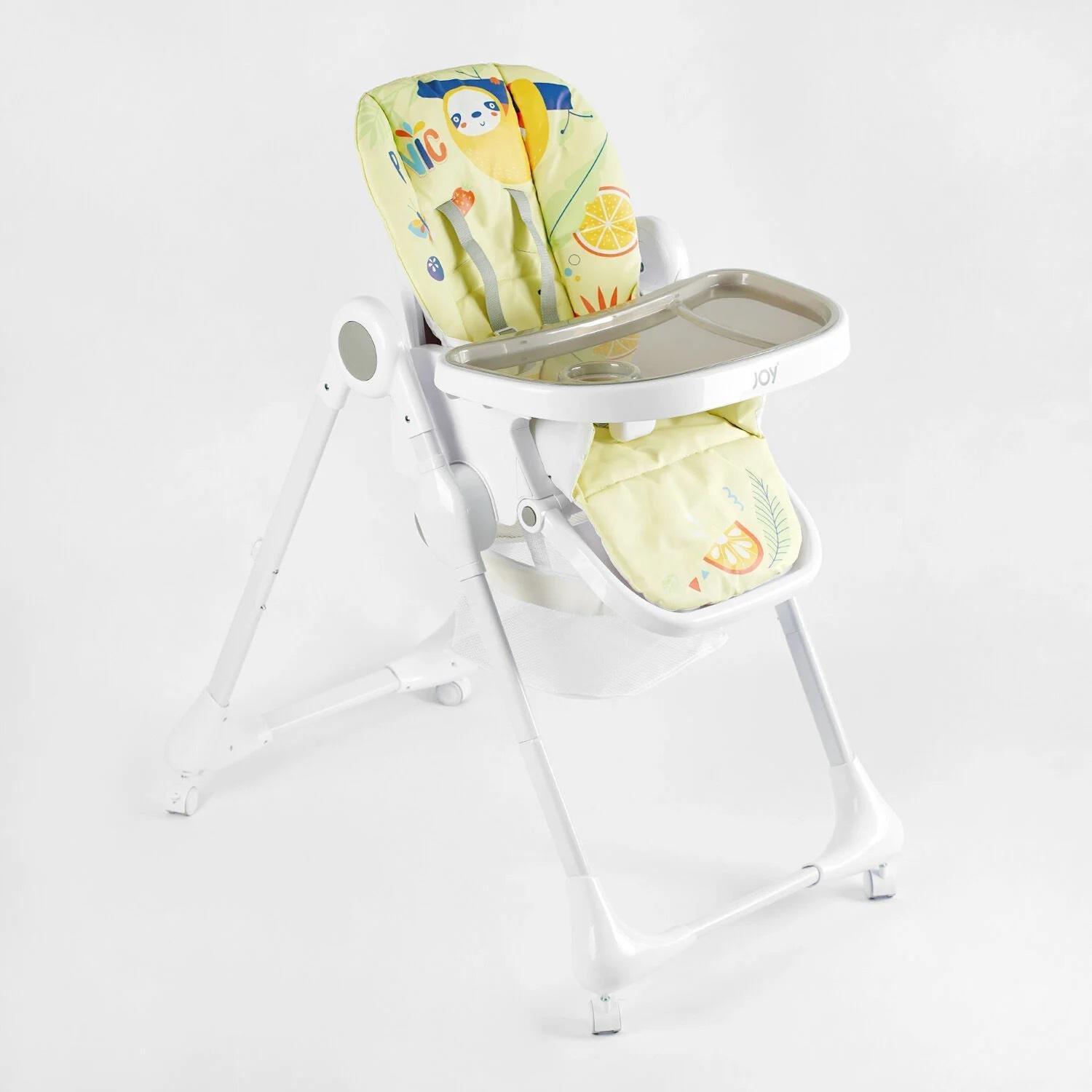 Стульчик для кормления Joy мягкий чехол ПВХ/4 колеса/корзина White/Yellow (145028)