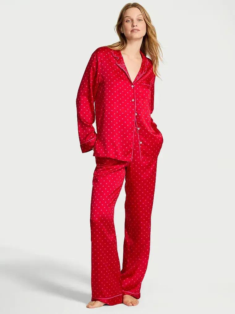 Пижама сатиновая Victoria's Secret Satin Long Pajama Set Regular S Красный (27162024)