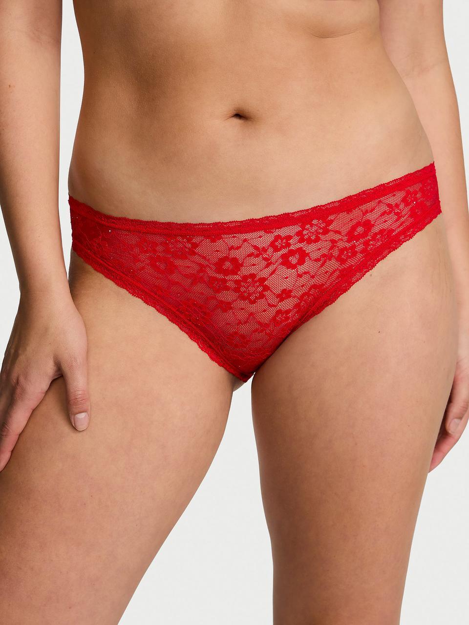 Трусики женские Victoria's Secret Sequin Posey Lace Bikini L Красный (329425482302)