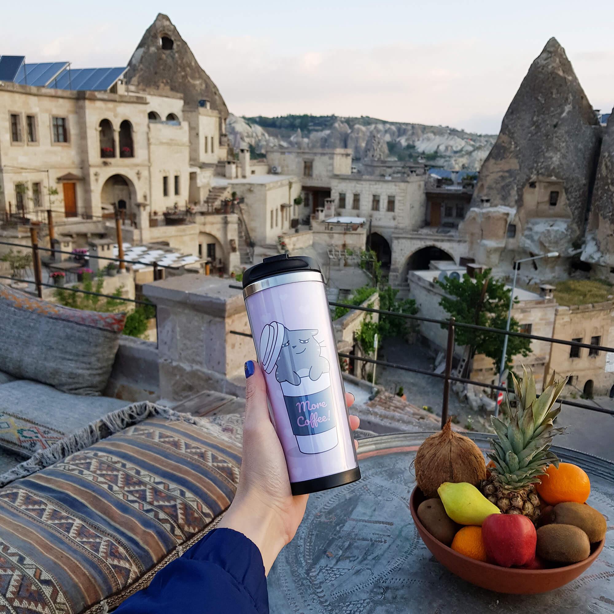 Термокружка с принтом Котик-кофеман 380 мл - фото 2