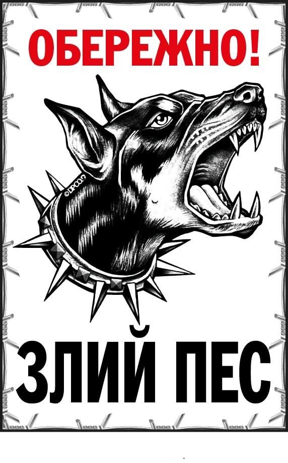 Табличка "Обережно! Злий пес" из пластика Белый/Черный (д-9302)