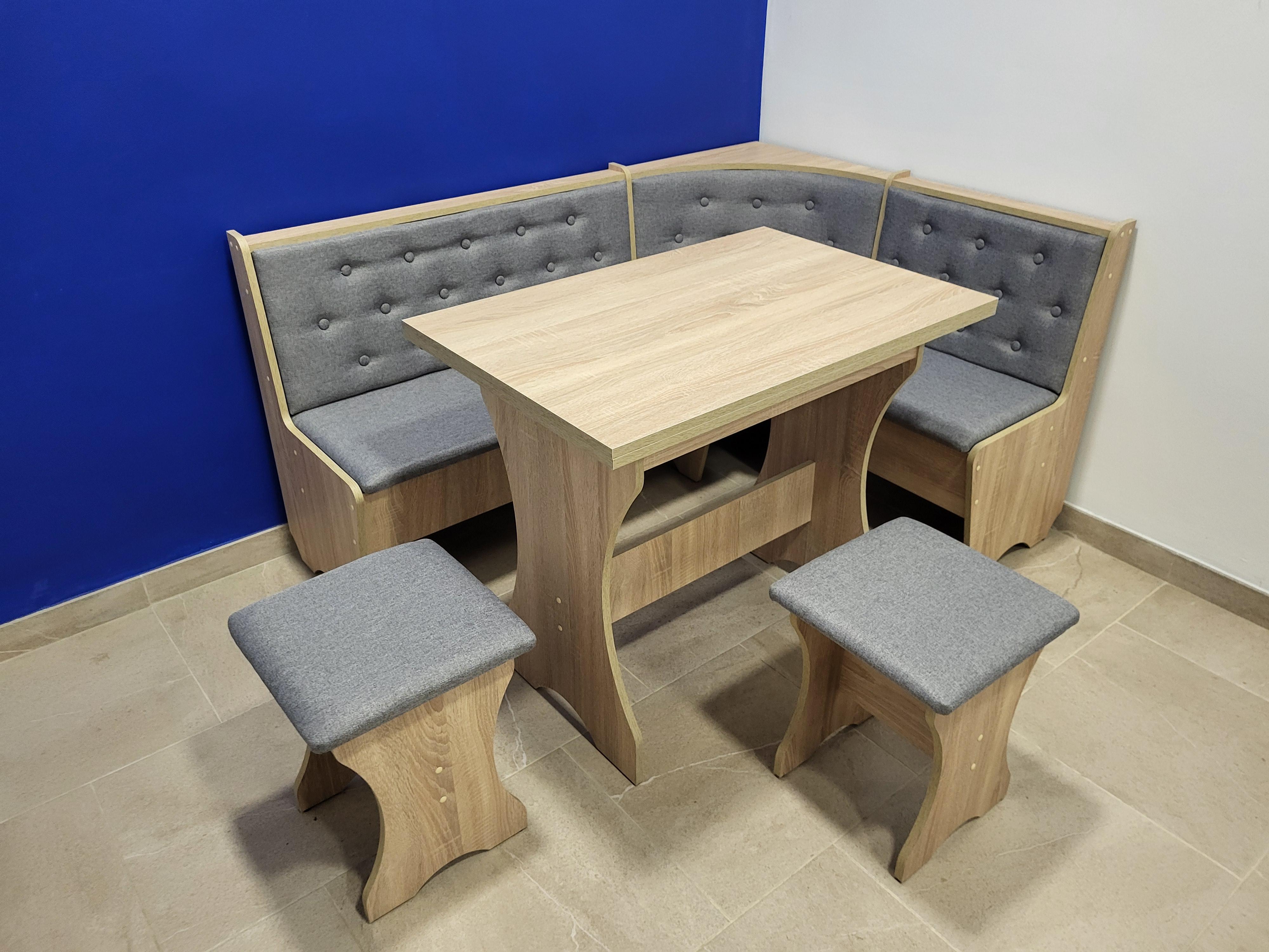 Кухонный уголок Семейный со столом и 2 табуретами 113,5х153,5 см Дуб Сонома/Сильвер (KSTT-DS-S)