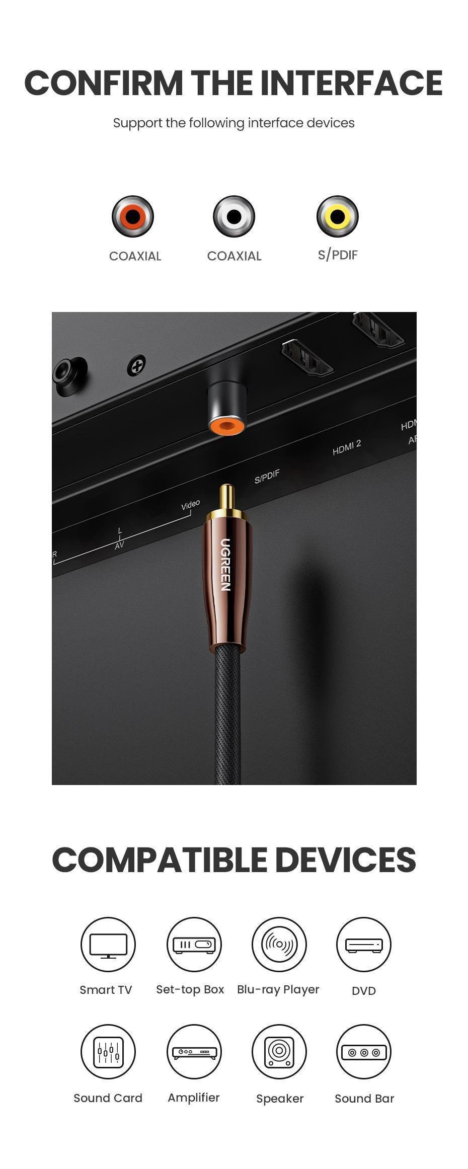 Кабель UGREEN RCA-RCA Коаксіальний Аудіо стерео S/PDIF Hi-Fi 5.1 Dolby нейлонове обплетення 1 м Чорний (70684) - фото 12 Кабель UGREEN RCA-RCA Коаксіальний Аудіо стерео S/PDIF Hi-Fi 5.1 Dolby нейлонове обплетення 1 м Чорний (70684) - фото 12