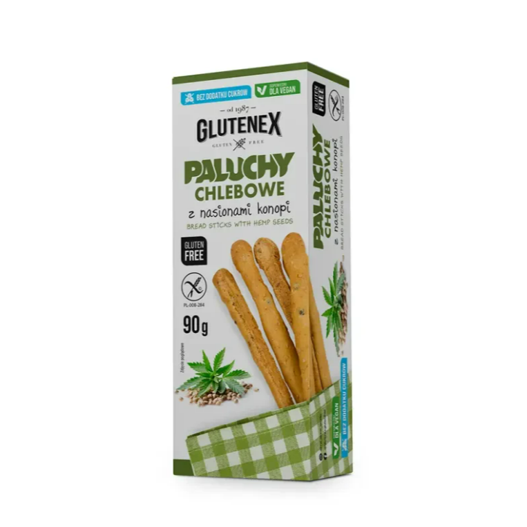 Палички хлібні без глютену з насінням конопель Glutenex 90 г (5901866005749)