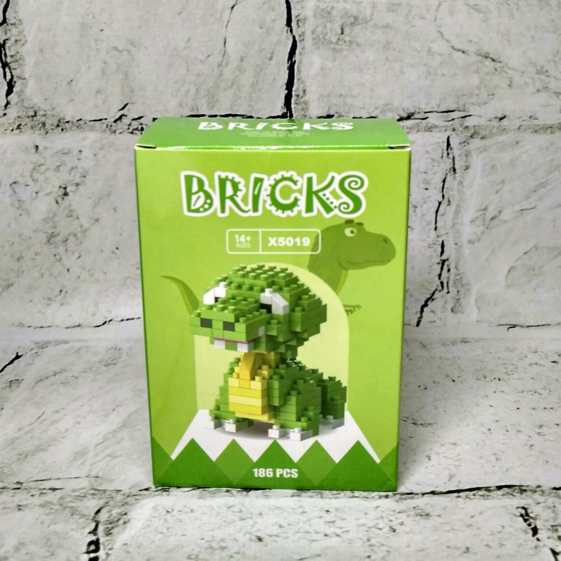 Конструктор фігурка BRICKS пікселі Динозавр 186 деталей Зелений (X5019) - фото 1 Конструктор фігурка BRICKS пікселі Динозавр 186 деталей Зелений (X5019) - фото 1