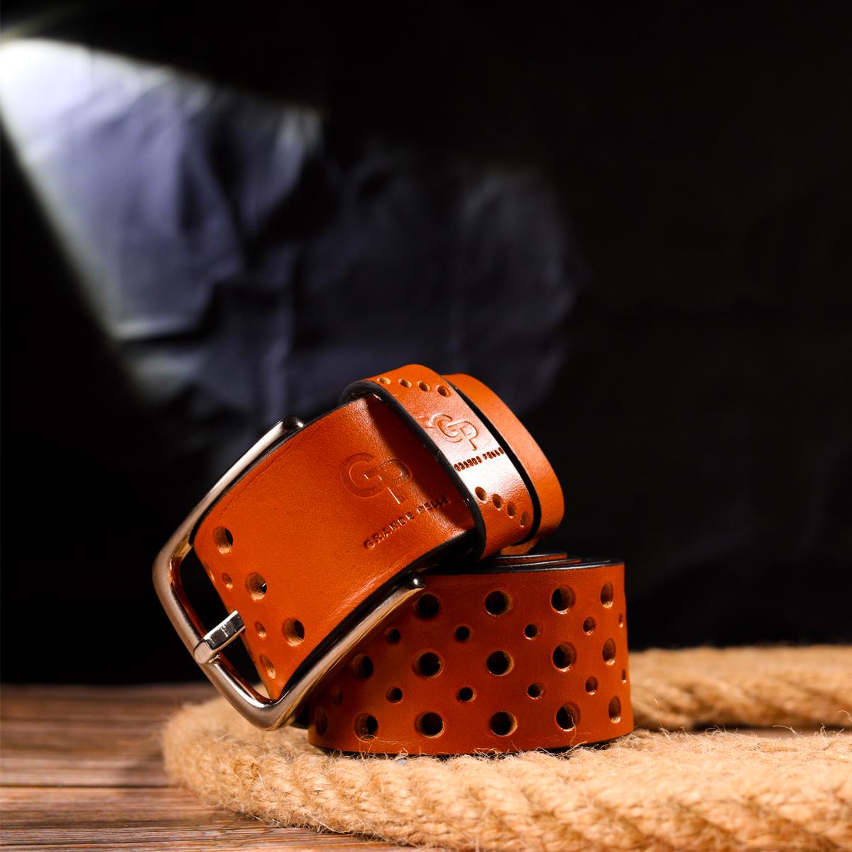 Ремінь Grande Pelle Leather Belt 21474 унісекс з перфорацією з натуральної шкіри Рудий - фото 8