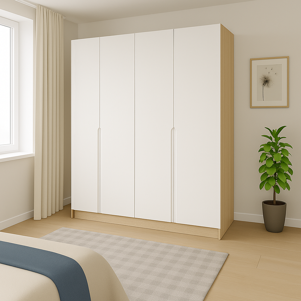 Шкаф распашной ШР4 SENAM 2500х1200х450 мм корпус ДСП Дуб Молочный фасад МДФ краска Белый (ШР4.25.45.12.ФР)