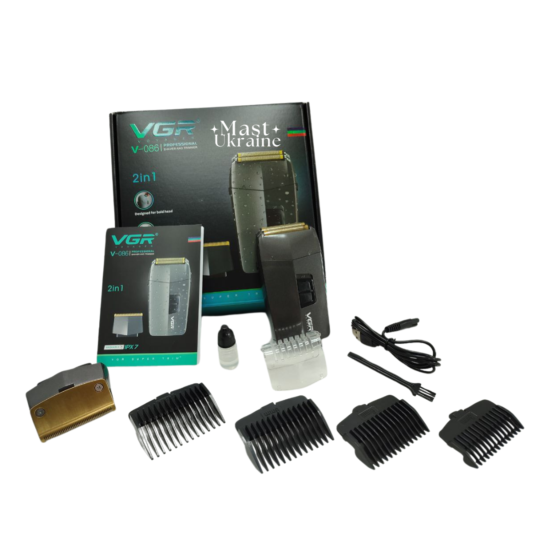 Тример для бороди та вусів професійний VGR V-086 бездротовий з 4 насадками (DYCH)