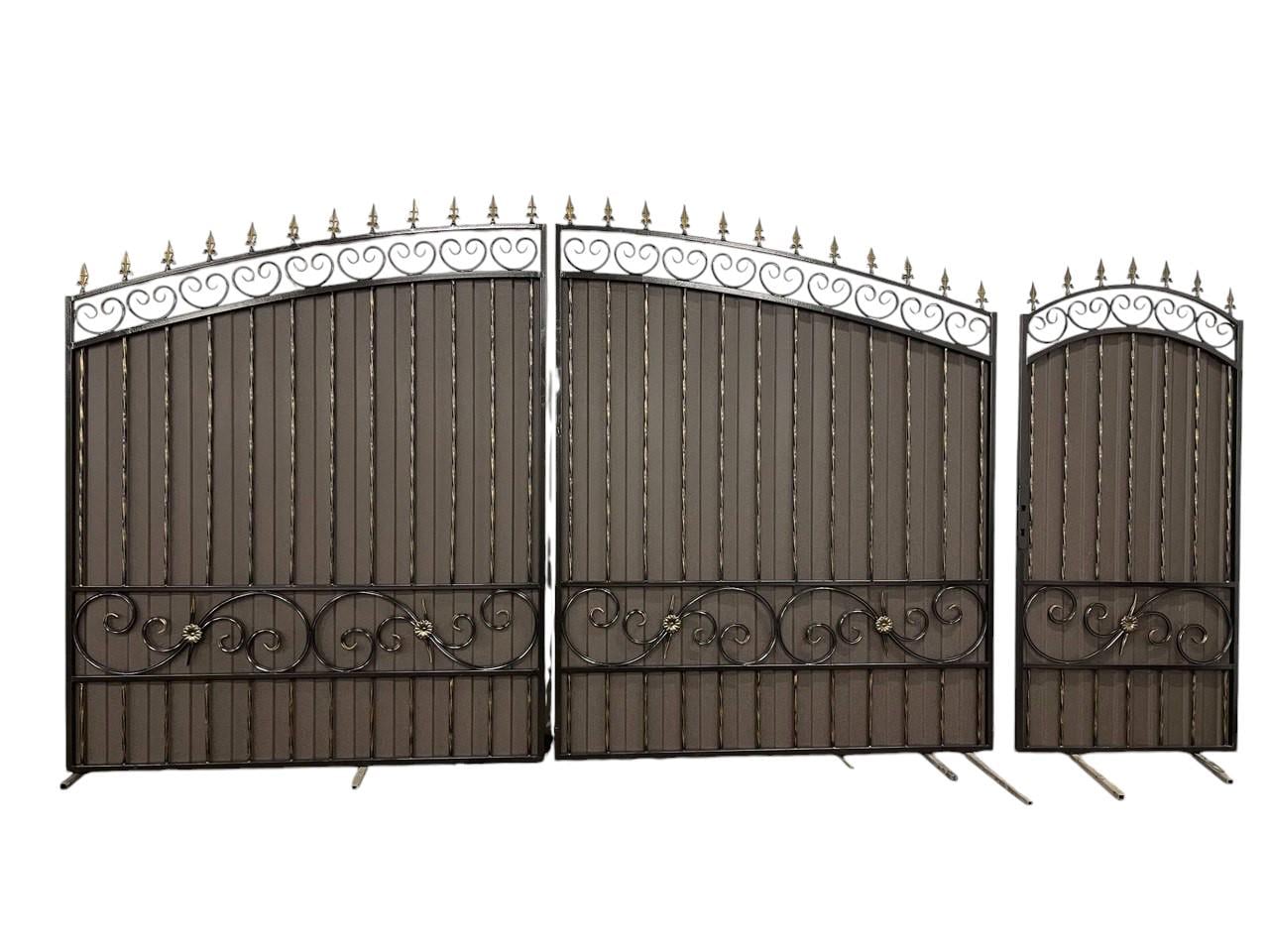 Ворота ковані з хвірткою та профнастилом 3400х2000 мм (А-0191)
