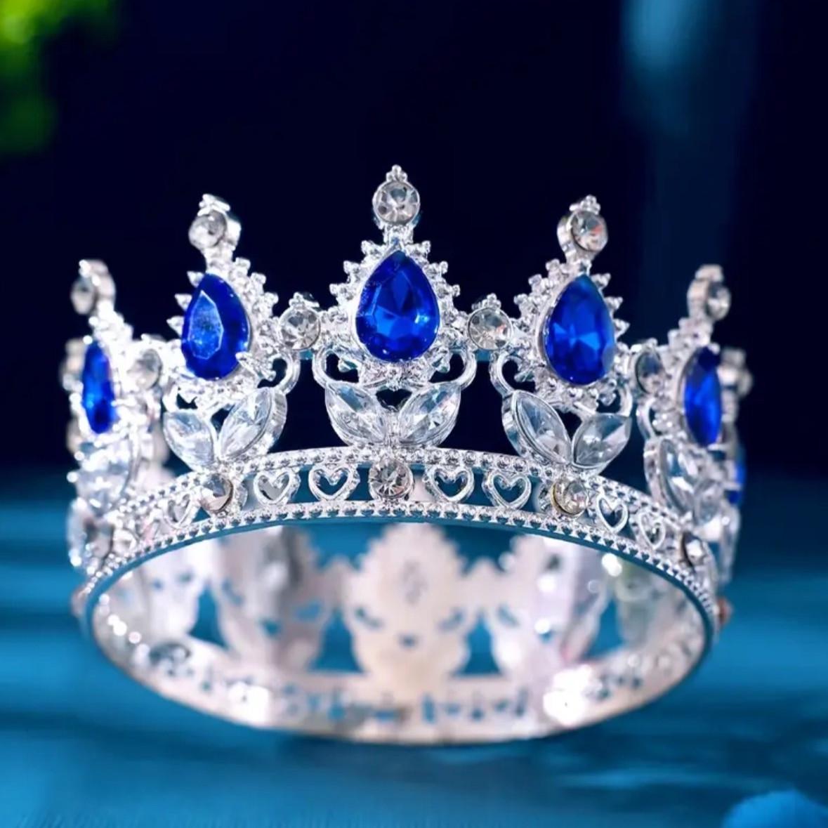 Декор для торта Корона 8 см із синім камінням (2680606198)