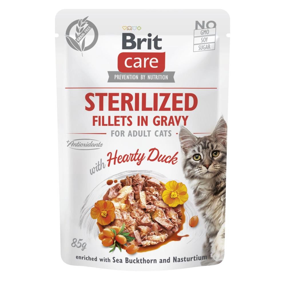 Корм влажный Brit Fillets in Gravy Hearty Duck Sterilized для стерилизованных кошек филе в соусе с уткой 85 г (34806773)