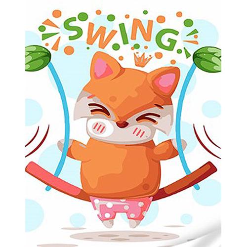 Картина по номерам Strateg Премиум Лисенок на качелях с лаком и уровнем 30x40 см (Str-SS1074)