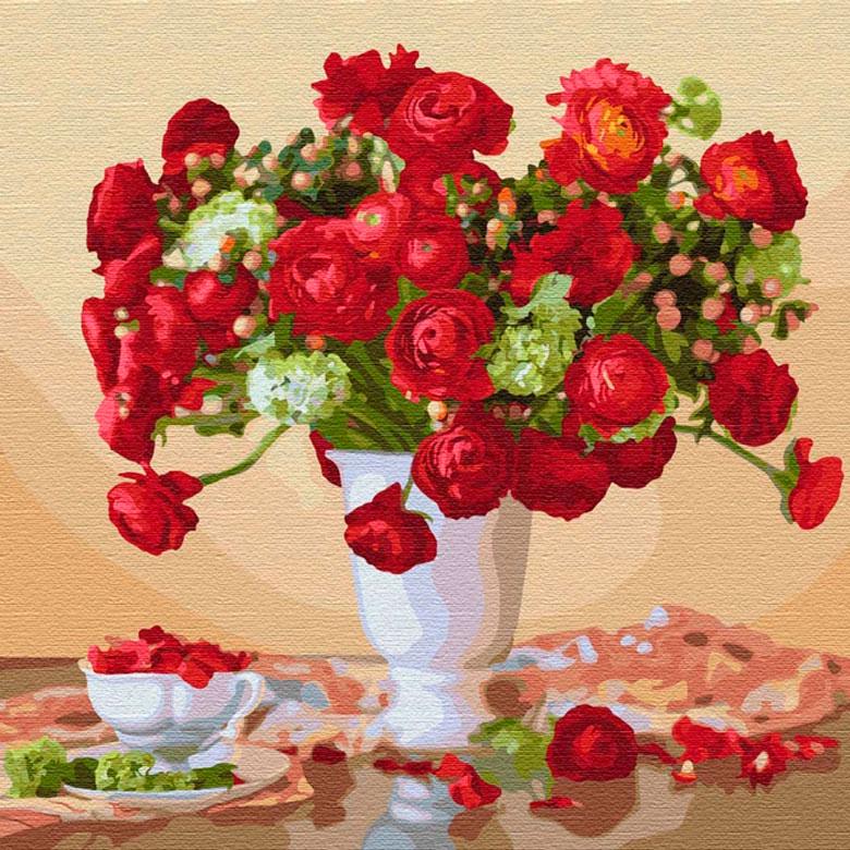 Картина по номерам Идейка КН3109 Багряный букет 40х40 см (L057726)
