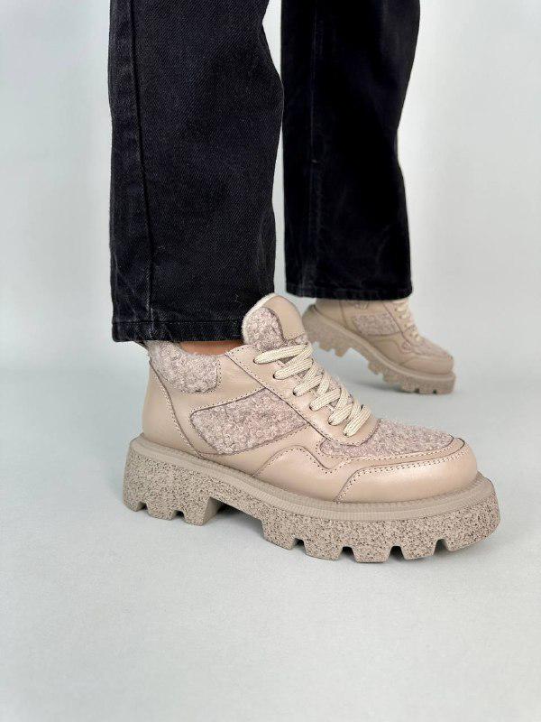 Ботинки женские кожаные на байке р. 37 Бежевый (4400д/37)