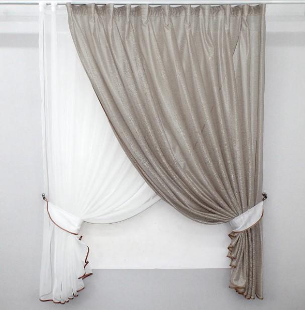 Шторки на кухню/балкон 320х170 см Белый/Пудровый (101к)